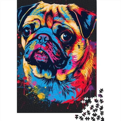 1000-teiliges Mops-Hunde-Kunst-Puzzle für Erwachsene und Teenager, Lernspiele für Zuhause, DIY-Spielzeug, 1000 Stück (38 x 26 cm) von TBDUEPS