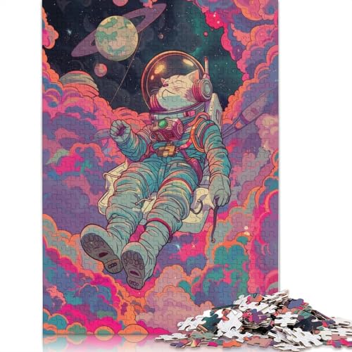 1000-teiliges Musik-Astronauten-Katzen-Puzzle für Erwachsene und Teenager. Holzpuzzles für Familienspaß und Spieleabende. 1000 Teile (75 x 50 cm) von TBDUEPS