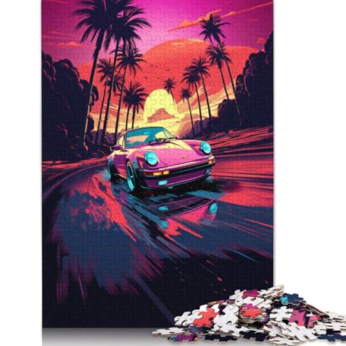 1000-teiliges Neon-Sportwagen-Puzzle für Erwachsene, Holzpuzzles, Puzzles für Erwachsene, Lernspiel, Herausforderungsspielzeug, 1000 Stück (75 x 50 cm) von TBDUEPS