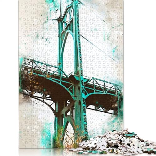 1000-teiliges Portland Bridge-Aquarell-Puzzle für Erwachsene, Holzpuzzles für Familienunterhaltungsspielzeug, 1000 Stück (75 x 50 cm) von TBDUEPS