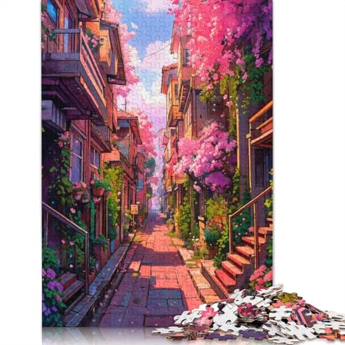1000-teiliges Puzzle „Afternoon on Pink Street“ für Erwachsene, Holzpuzzle für Teenager, Lernspielzeug, 1000 Teile (75 x 50 cm) von TBDUEPS
