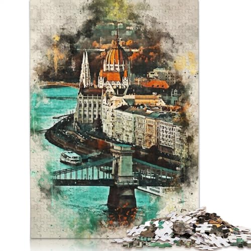 1000-teiliges Puzzle „Budapest in Aquarell“ für Erwachsene Teenager, Holzpuzzles für Teenager, Geschenke, Entspannungspuzzles, Spiele, 1000 Teile (75 x 50 cm) von TBDUEPS