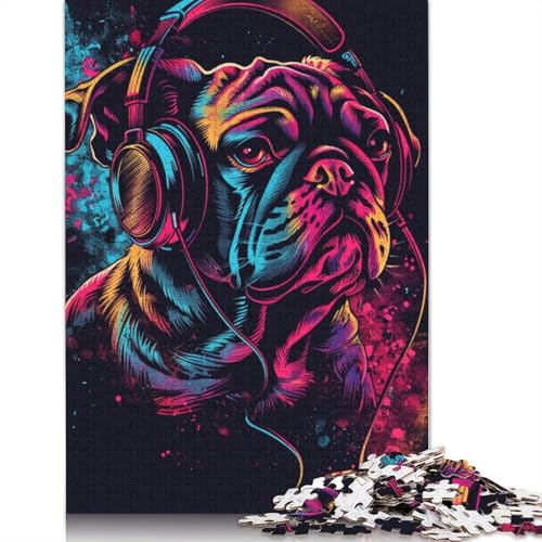 1000-teiliges Puzzle „Bulldog-DJ mit Kopfhörern“ für Erwachsene und Teenager, 1000 Teile (75 x 50 cm) von TBDUEPS