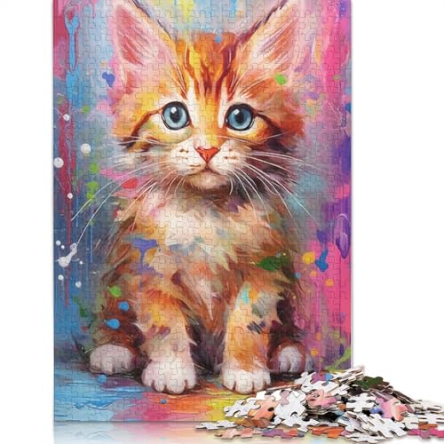 1000-teiliges Puzzle „Bunte Katze mit Blume“ für Erwachsene, Holzpuzzle, Lernspiel für Erwachsene Teenager, 1000 Teile (75 x 50 cm) von TBDUEPS