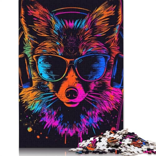 1000-teiliges Puzzle „Fuchs mit Sonnenbrille“ für Erwachsene und Teenager, Holzpuzzle, 1000 Teile (75 x 50 cm) von TBDUEPS