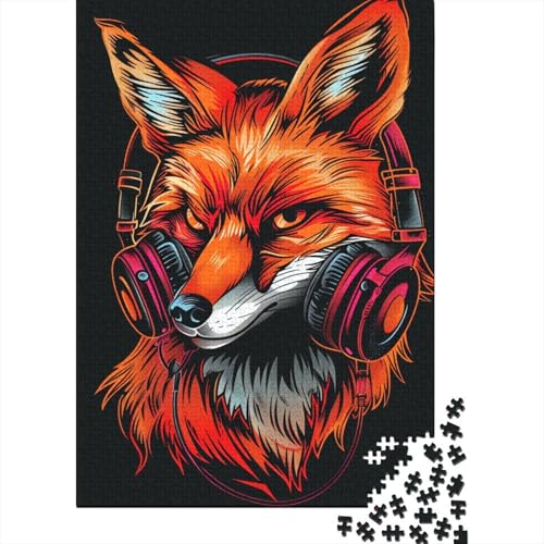 1000-teiliges Puzzle „Fuchs mit Sonnenbrille“ für Erwachsene und Teenager, Holzpuzzle, Lernspiel, Herausforderung, Spielzeug, Geburtstagsgeschenke, 1000 Teile (38 x 26 cm) von TBDUEPS