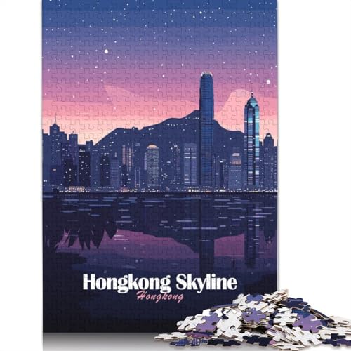 1000-teiliges Puzzle „Hong Kong Skyline Night“ für Erwachsene und Teenager, Puzzle für Erwachsene, Lernspiel für Erwachsene, 1000 Teile (75 x 50 cm) von TBDUEPS