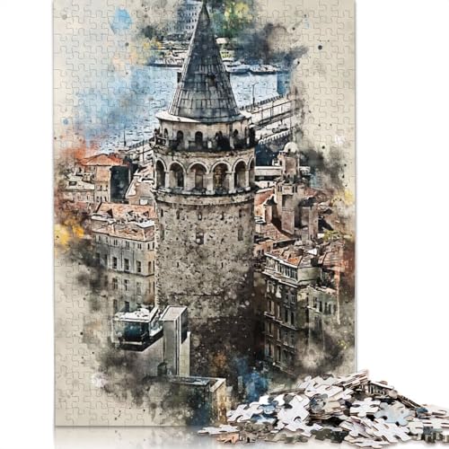 1000-teiliges Puzzle „Istanbul in Aquarell“ für Erwachsene Teenager, Holzpuzzles für Teenager, Geschenke, Entspannungspuzzles, Spiele, 1000 Stück (75 x 50 cm) von TBDUEPS