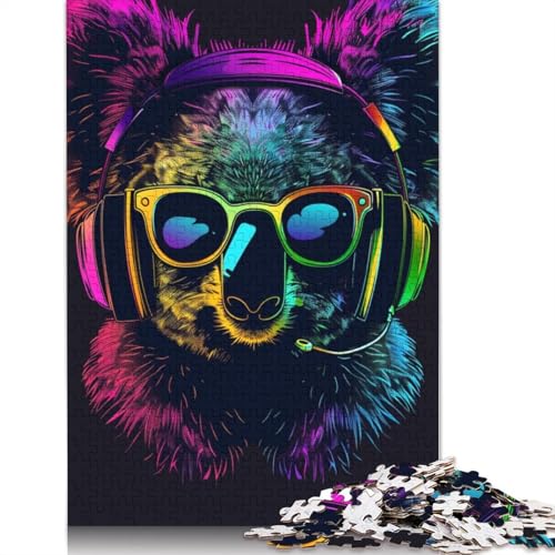 1000-teiliges Puzzle „Koala mit Kopfhörern und Sonnenbrille“ für Erwachsene, Holzpuzzle, Lernspiel für Erwachsene Teenager, 1000 Teile (75 x 50 cm) von TBDUEPS