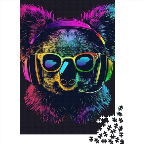 1000-teiliges Puzzle „Koala mit Kopfhörern und Sonnenbrille“ für Erwachsene und Jugendliche Kinder. Holzpuzzles. Nachhaltiges Puzzle für Erwachsene | Spiele 1000 Teile (38 x 26 cm) von TBDUEPS
