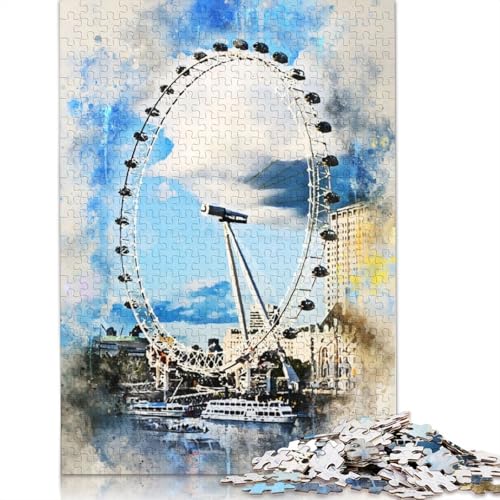 1000-teiliges Puzzle „London Eye in Aquarell“ für Erwachsene, Holzpuzzles für Familienunterhaltungsspielzeug, 1000 Stück (75 x 50 cm) von TBDUEPS