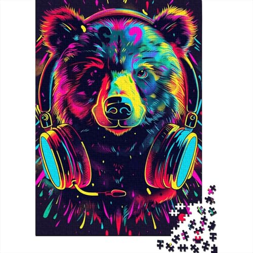 1000-teiliges Puzzle „Neonbär mit Sonnenbrille“ für Erwachsene, Holzpuzzle, Puzzles für Erwachsene, Lernspiel, Herausforderungsspielzeug (38 x 26 cm) von TBDUEPS