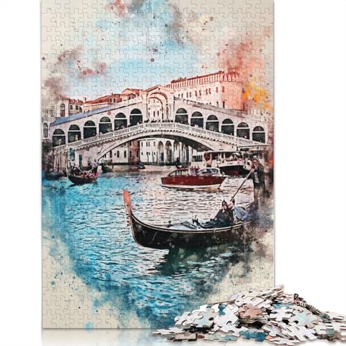 1000-teiliges Puzzle „Venedig in Aquarell“ für Erwachsene, Holzpuzzles für Teenager und Familienunterhaltungsspielzeug, 1000 Teile (75 x 50 cm) von TBDUEPS