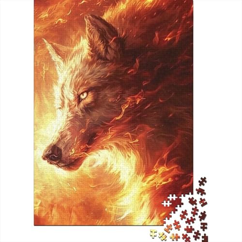 1000-teiliges Puzzle „Wolf mit Feuer“ für Erwachsene, Holzpuzzles für Erwachsene, Teenager, Mann, Frau, Geschenk, 1000 Stück (38 x 26 cm) von TBDUEPS