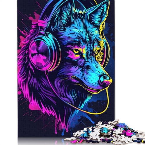 1000-teiliges Puzzle „Wolf mit Kopfhörern“ für Erwachsene und Teenager, 1000 Teile (75 x 50 cm) von TBDUEPS