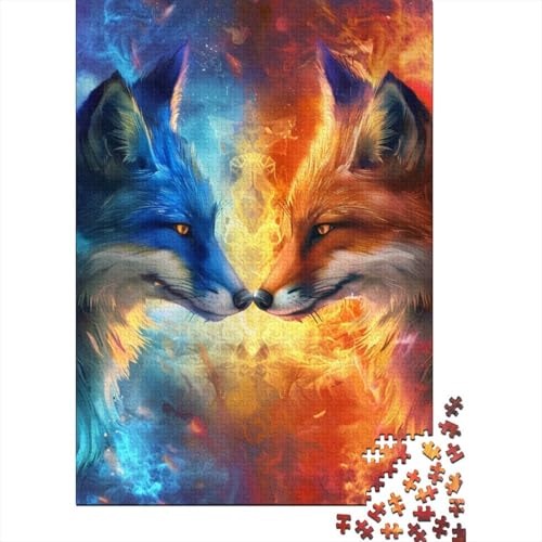1000-teiliges Puzzle für Erwachsene, EIS- und Feuerfuchs, Holzpuzzle für Erwachsene, Lernspiel, Herausforderungsspielzeug, 1000 Teile (38 x 26 cm) von TBDUEPS