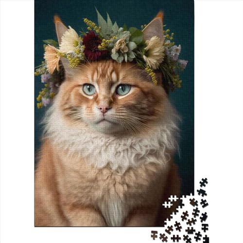 1000-teiliges Puzzle für Erwachsene, Katze mit Blumenkrone, Puzzle, Dekompressionsspiel, Spielzeug, Puzzle, Geburtstagsgeschenke, 1000 Teile (75 x 50 cm) von TBDUEPS
