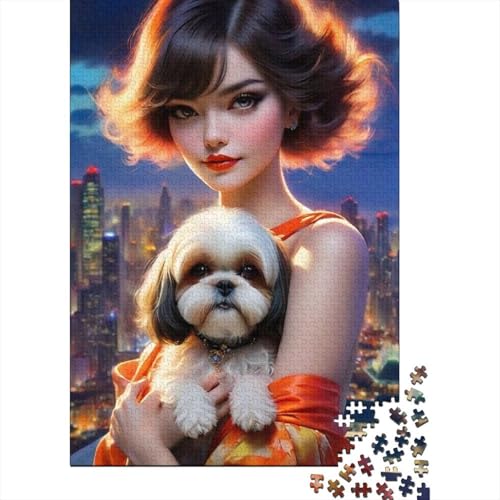 1000-teiliges Puzzle für Erwachsene mit Tierkunst und Hund, Holzpuzzle für Erwachsene, Lernspiel, Herausforderungsspielzeug, 1000 Stück (38 x 26 cm) von TBDUEPS