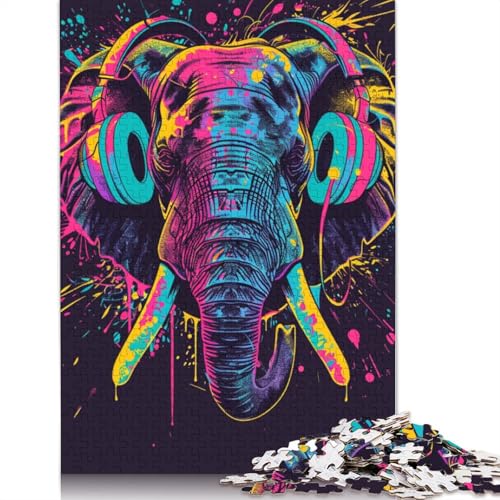 1000-teiliges Puzzle mit Elefantenmotiv und Kopfhörern für Erwachsene, Holzpuzzle für Erwachsene und Jugendliche, Lernpuzzle, 1000 Teile (75 x 50 cm) von TBDUEPS