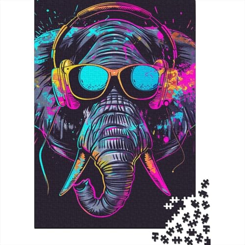 1000-teiliges Puzzle mit Elefantenmotiv und Kopfhörern für Erwachsene, Holzpuzzle für Teenager, Geschenke, einzigartige Heimdekoration und Geschenke (38 x 26 cm) von TBDUEPS