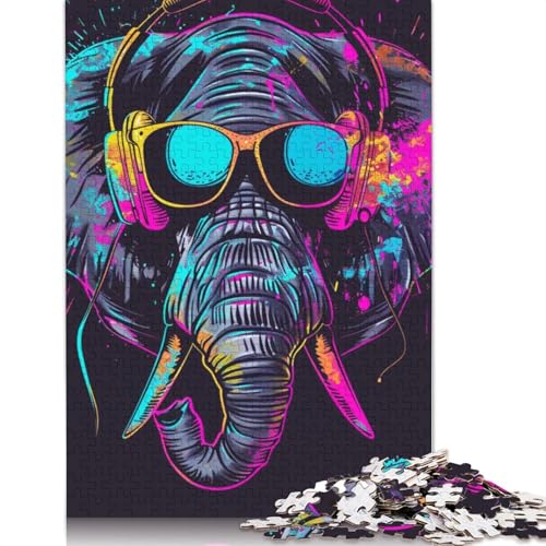 1000-teiliges Puzzle mit Elefantenmotiv und Kopfhörern für Erwachsene, Puzzle, Lernspiel, Herausforderungsspielzeug, 1000 Stück (75 x 50 cm) von TBDUEPS