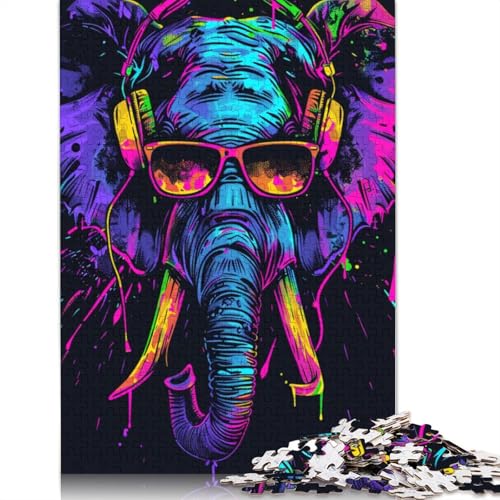 1000-teiliges Puzzle mit Elefantenmotiv und Kopfhörern für Erwachsene und Teenager, Lernspiele für Zuhause, DIY-Spielzeug, 1000 Stück (75 x 50 cm) von TBDUEPS