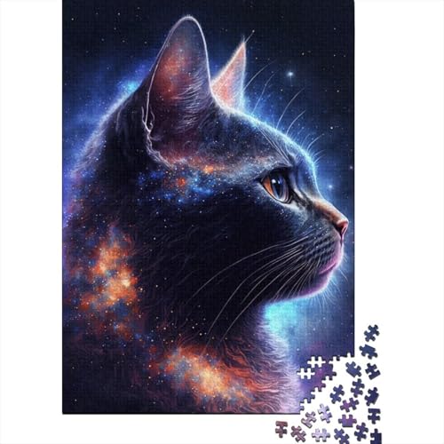 1000-teiliges Puzzle mit Galaxie-Kunst-Katze für Erwachsene und Teenager, Holzpuzzle, Lernspiel, Herausforderung, Spielzeug, Geburtstagsgeschenke, 1000 Stück (38 x 26 cm) von TBDUEPS