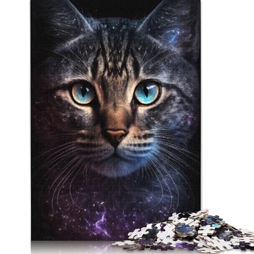 1000-teiliges Puzzle mit Galaxie-Kunst und Katze, für Erwachsene und Teenager, Holzpuzzle, 1000 Teile (75 x 50 cm) von TBDUEPS