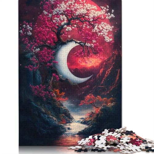1000-teiliges Puzzle mit Halbmond und Kirschblüten, Schwierigkeitsgrad für Erwachsene, Lernspiele, Spielzeug, Familiendekoration, 1000 Teile (75 x 50 cm) von TBDUEPS