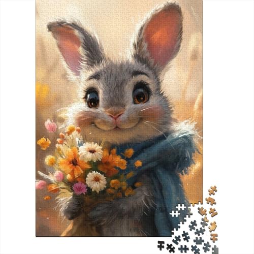 1000-teiliges Puzzle mit Hasenmotiv und Blumen für Erwachsene, Puzzle, Puzzle für Erwachsene, Heimdekoration, Puzzle-Spielzeug, 1000 Teile (38 x 26 cm) von TBDUEPS