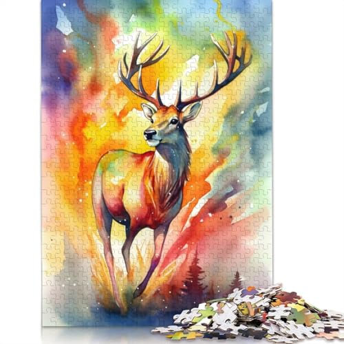 1000-teiliges Puzzle mit Hirschmotiv, farbenfrohes Gemälde, Schwierigkeitsgrad für Erwachsene, Lernspielzeug, Spiele, 1000 Teile (38 x 26 cm) von TBDUEPS