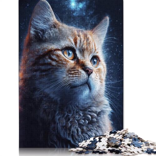 1000-teiliges Puzzle mit Katzenmotiv in Galaxie-Art für Erwachsene und Teenager. Holzpuzzles für Familienspaß und Spieleabende. 1000 Teile (75 x 50 cm) von TBDUEPS