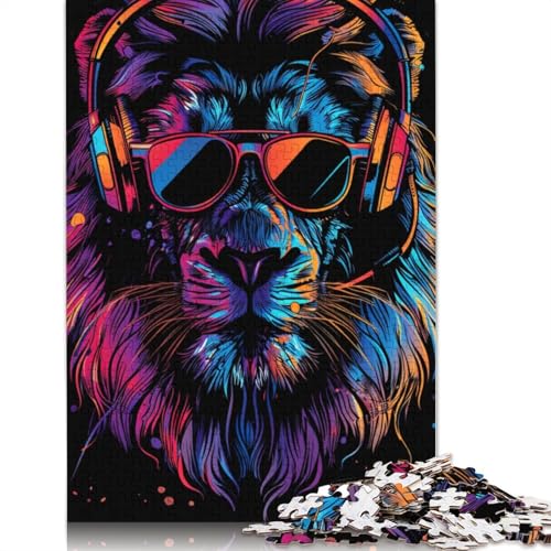 1000-teiliges Puzzle mit Löwe und Kopfhörern und Sonnenbrille für Erwachsene und Teenager, Lernspiele für Zuhause, DIY-Spielzeug, 1000 Stück (75 x 50 cm) von TBDUEPS