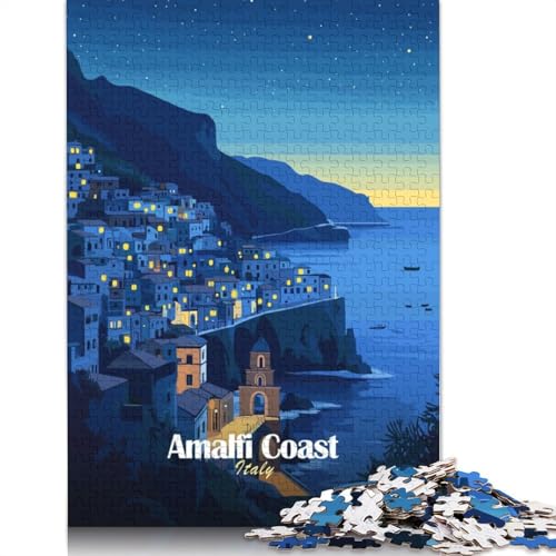 1000-teiliges Puzzle mit Nachtansicht der Amalfiküste für Erwachsene, Holzpuzzle für Teenager, Lernspielzeug, 1000 Stück (75 x 50 cm) von TBDUEPS