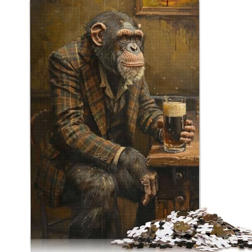 1000-teiliges Puzzle mit Schimpansen-Irish-Pub-Motiv, Schwierigkeitsgrad, Lernspiele, Spielzeug, 1000 Teile (38 x 26 cm) von TBDUEPS