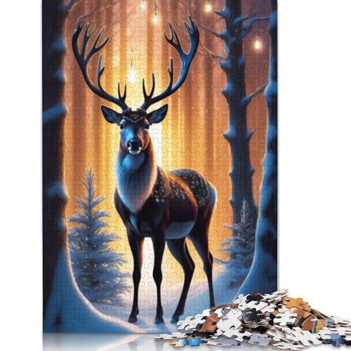 1000-teiliges Puzzle mit Tierkunst-Elch für Erwachsene und Jugendliche, Holzpuzzle, nachhaltiges Puzzle für Erwachsene | Spiele 1000 Teile (75 x 50 cm) von TBDUEPS