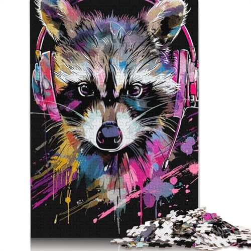 1000-teiliges Puzzle mit Waschbären und Kopfhörern für Erwachsene, Puzzle, Puzzle für Erwachsene, Heimdekoration, Puzzle-Spielzeug, 1000 Teile (75 x 50 cm) von TBDUEPS