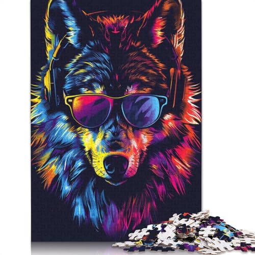 1000-teiliges Puzzle mit Wolf und Kopfhörern für Erwachsene, Holzpuzzles für Teenager, Geschenke, einzigartige Heimdekoration und Geschenke, 1000 Stück (75 x 50 cm) von TBDUEPS