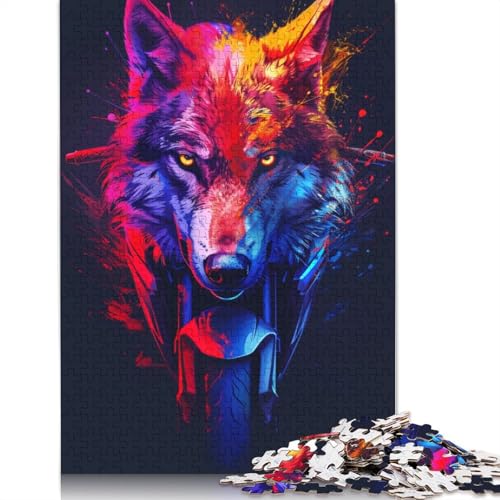 1000-teiliges Puzzle mit Wolf und Motorrädern für Erwachsene und Teenager. Holzpuzzles für Familienspaß und Spieleabende. 1000 Teile (75 x 50 cm) von TBDUEPS