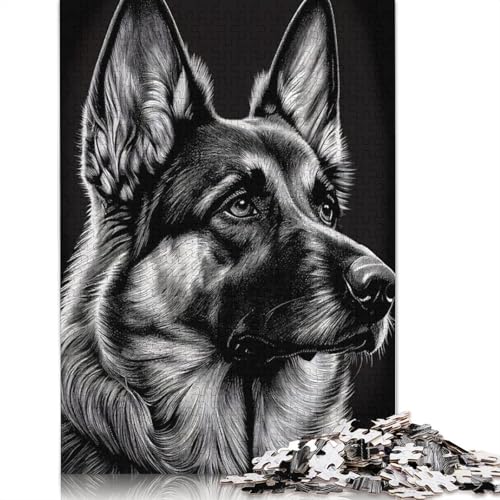 1000-teiliges Puzzle mit Zeichnung eines Deutschen Schäferhunds, Schwierigkeitsgrad für Erwachsene, Lernspielzeug, Spiele, Familiendekoration, 1000 Stück (75 x 50 cm) von TBDUEPS