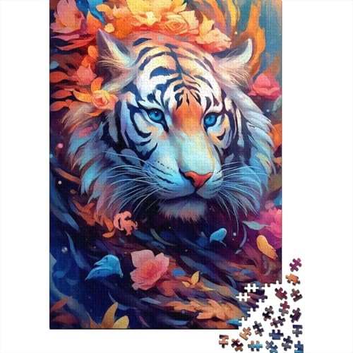 1000-teiliges Puzzle mit bunten Tigertieren für Erwachsene, Holzpuzzle, Lernspiel für Erwachsene und Teenager, 1000 Teile (38 x 26 cm) von TBDUEPS