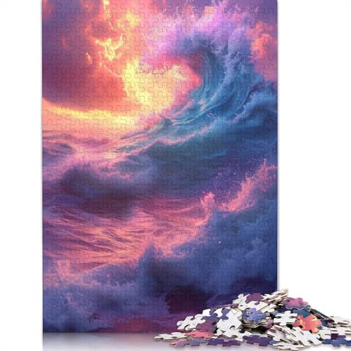1000-teiliges Puzzle mit bunten Wellen für Erwachsene und Teenager, Holzpuzzle, nachhaltiges Puzzle für Erwachsene, Spiele 1000 Teile (75 x 50 cm) von TBDUEPS