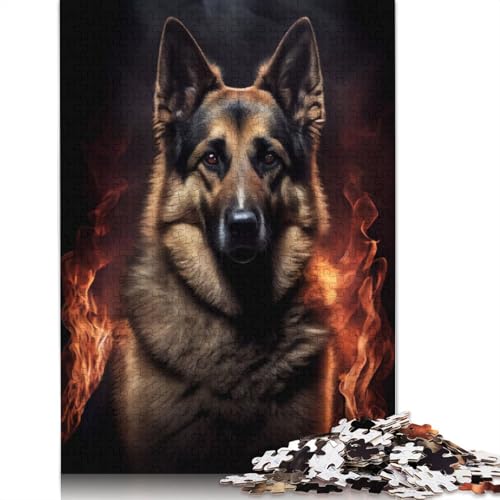 1000-teiliges Puzzle mit deutschem Schäferhund und Feuer, für Erwachsene, Puzzle für die Zeit mit der Familie, Gehirn-Herausforderung, 1000 Teile (38 x 26 cm) von TBDUEPS