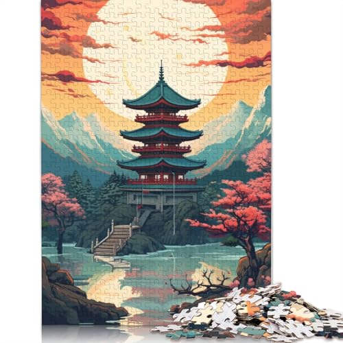 1000-teiliges Puzzle mit japanischen Tempeln für Erwachsene, Holzpuzzle für Erwachsene, für Familienspaß und Spieleabend, 1000 Teile (75 x 50 cm) von TBDUEPS