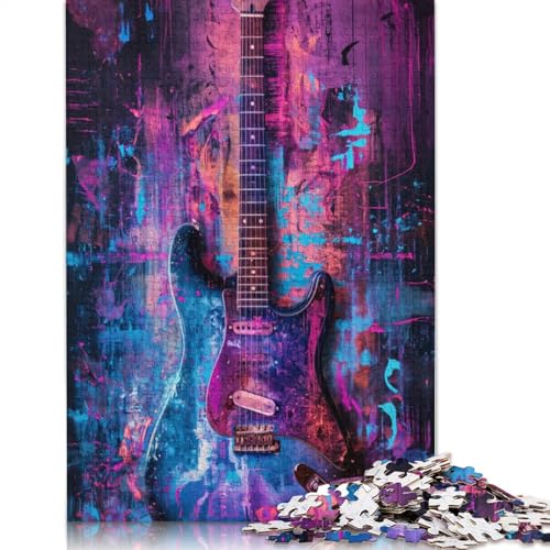 1000-teiliges Puzzle mit lila Gitarre für Erwachsene, Holzpuzzle, Lernspiel für Erwachsene Teenager, 1000 Teile (75 x 50 cm) von TBDUEPS