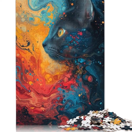 1000-teiliges Puzzle mit psychedelischen Katzen für Erwachsene, Puzzle, Lernspiel, Herausforderungsspielzeug, 1000 Stück (75 x 50 cm) von TBDUEPS