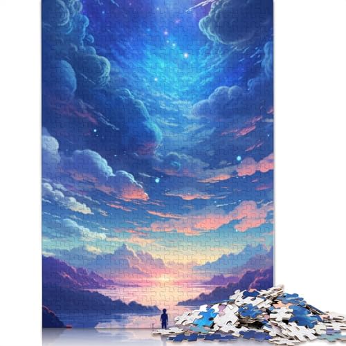 1000-teiliges Puzzle mit schwarzem Himmel und Regenbogenwolken für Erwachsene und Teenager, Lernspiele für Zuhause, DIY-Spielzeug, 1000 Stück (75 x 50 cm) von TBDUEPS