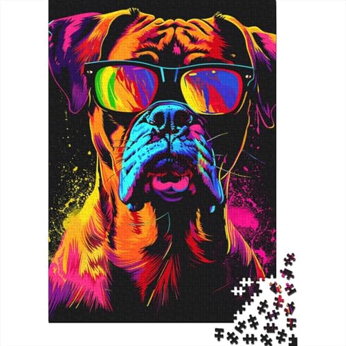 1000-teiliges Puzzle zum Thema Boxerrasse mit Sonnenbrille für Erwachsene und Teenager. Holzpuzzle für Familienspaß und Spieleabende. 1000 Teile (38 x 26 cm) von TBDUEPS