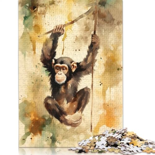 1000-teiliges Schimpansen-Aquarell-Puzzle, Schwierigkeits-Puzzle, Lernspiel, Spielzeug, Familiendekoration, 1000 Teile (38 x 26 cm) von TBDUEPS