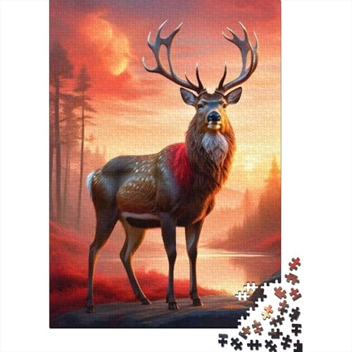 1000-teiliges Tierkunst-Elch-Puzzle für Erwachsene, Holzpuzzle für Erwachsene, Lernspiel, Herausforderungsspielzeug, 1000 Stück (38 x 26 cm) von TBDUEPS